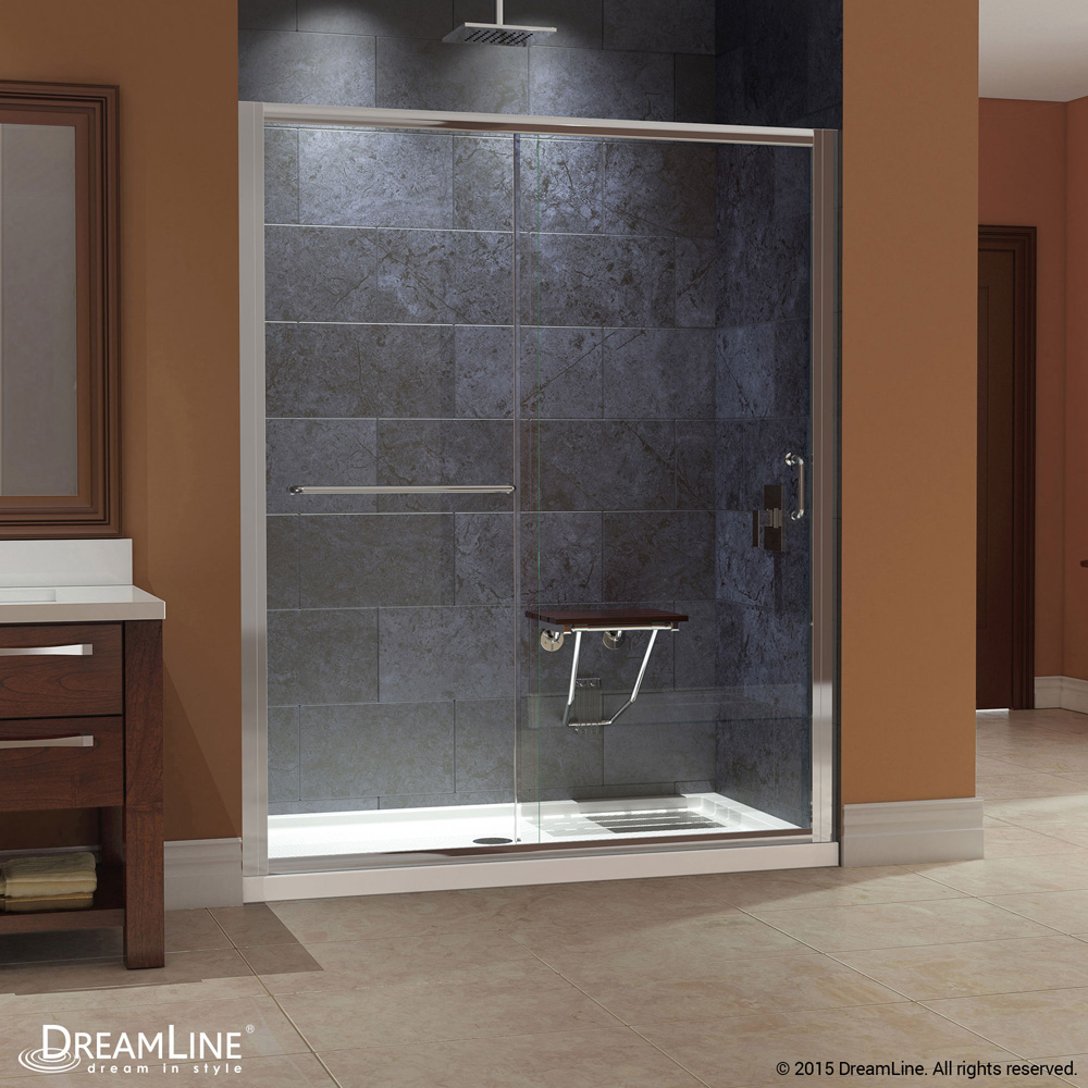 Bath Authority DreamLine Infinity-Z Frameless Sliding Shower Door and SlimLine Single Threshold Shower Base (30" by 60") DL-6970