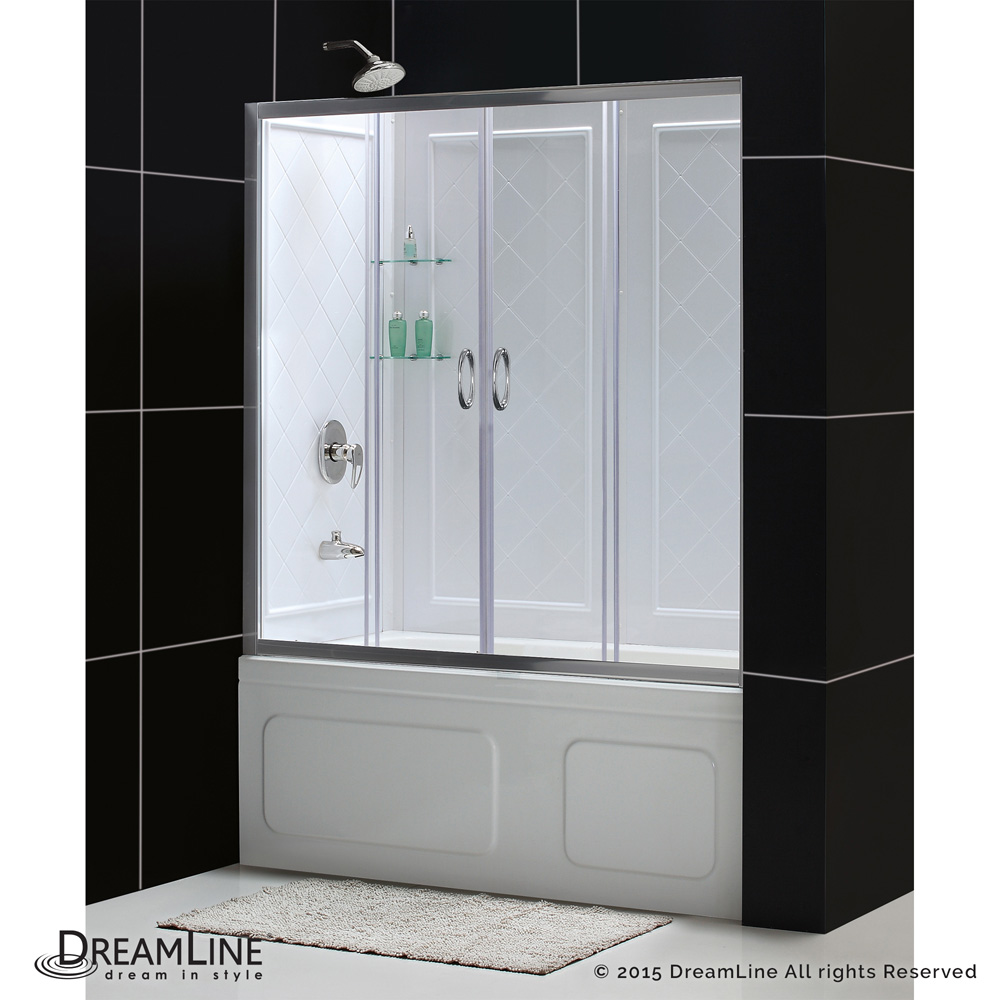Bath Authority DreamLine Visions Frameless Sliding Tub Door and QWALL-Tub Backwalls Kit (56" to 60") DL-6995