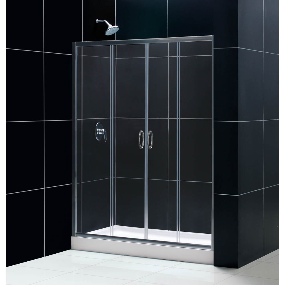 Bath Authority DreamLine Visions Frameless Sliding Shower Door, Single Threshold Shower Base and QWALL-5 Shower Backwalls Kit (30" by 60") DL-6112