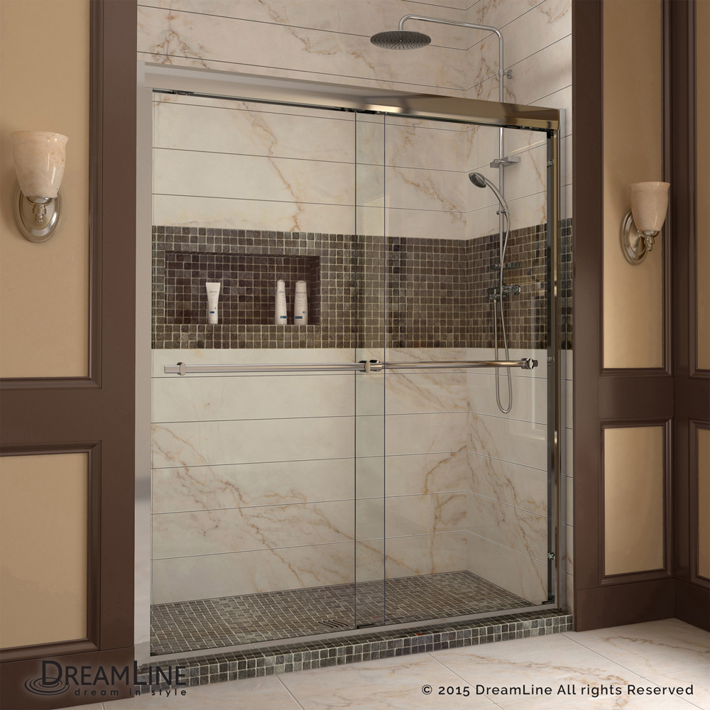 Bath Authority DreamLine Duet Frameless Bypass Sliding Shower Door and SlimLine Single Threshold Shower Base (30" by 60") DL-6950