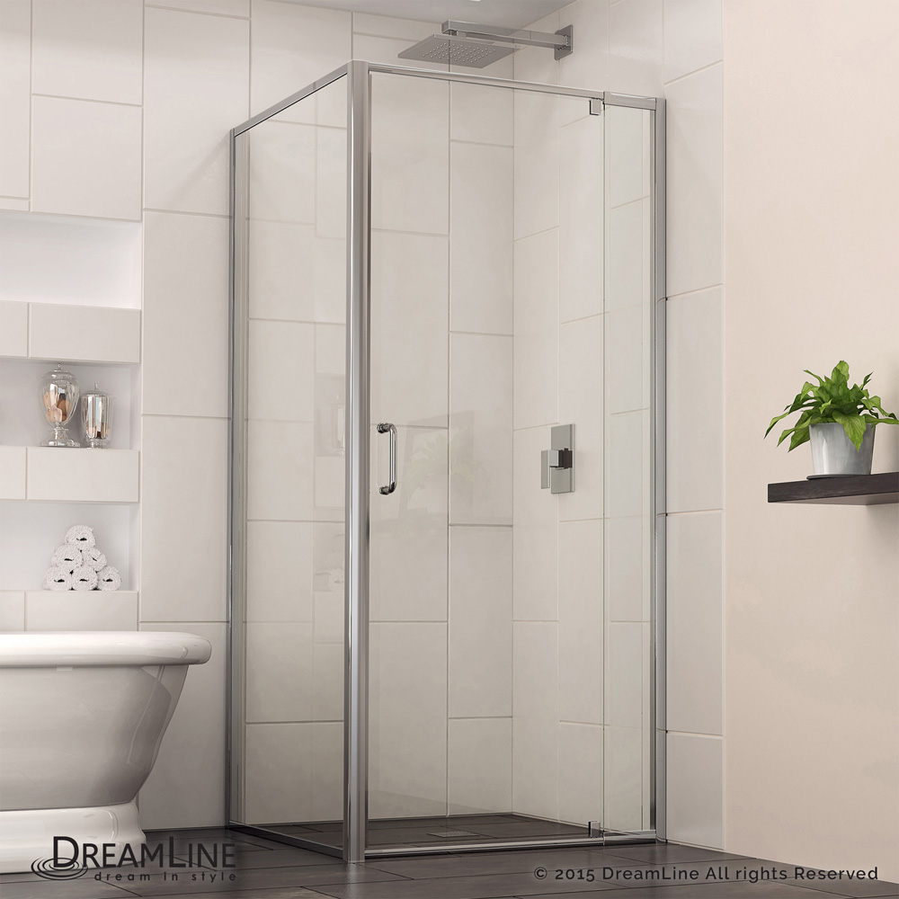 Bath Authority DreamLine Flex Pivot Shower Door (28-7/16"-32-7/16") with Return Panel, Chrome Finish Hardware SHDR-2230300-RT-01
