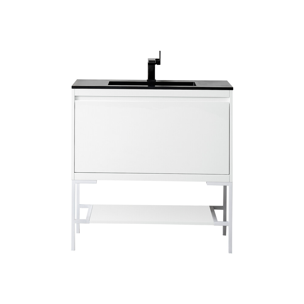James Martin Milan 35.4" Single Vanity Cabinet, Glossy White, Glossy White 801V35.4GWGW