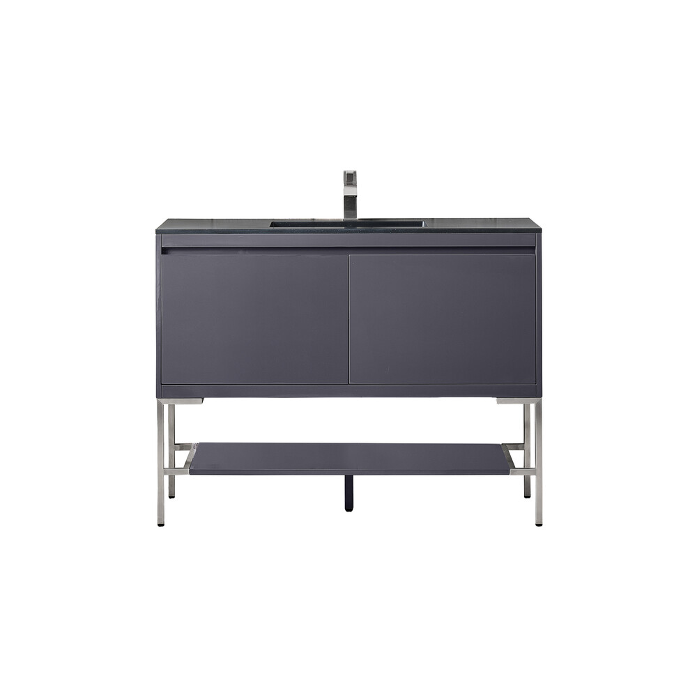 James Martin Milan 47.3" Single Vanity Cabinet, Modern Grey Glossy, Brushed Nickel 801V47.3MGGBNK