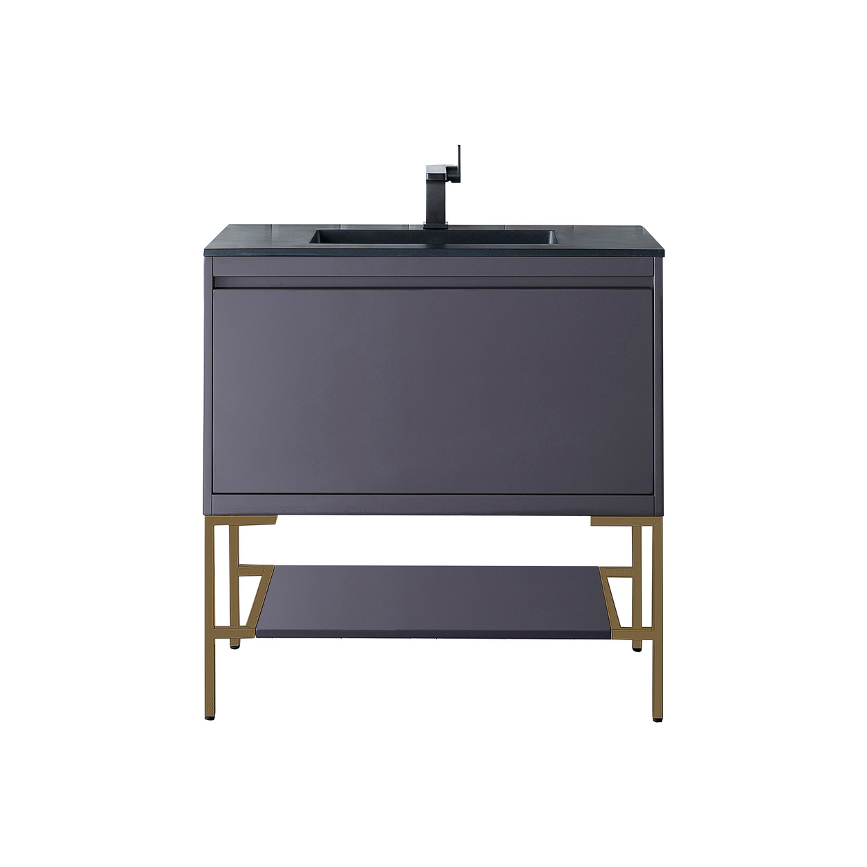 James Martin Milan 35.4" Single Vanity Cabinet, Modern Grey Glossy, Radiant Gold 801V35.4MGGRGD