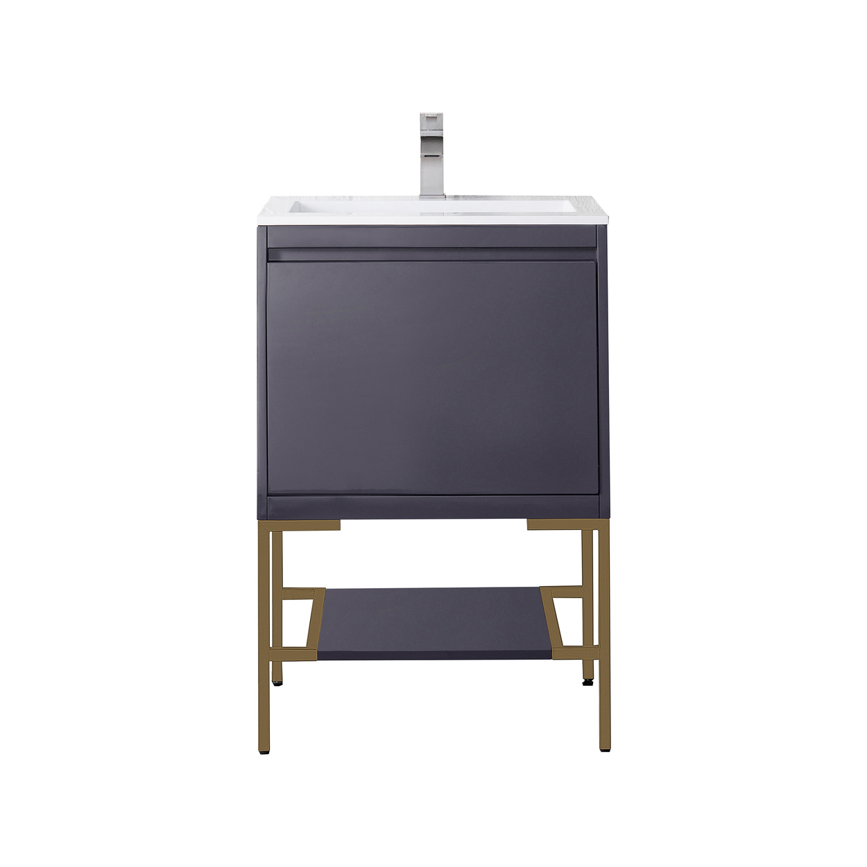 James Martin Milan 23.6" Single Vanity Cabinet, Modern Grey Glossy, Radiant Gold 801V23.6MGGRGD