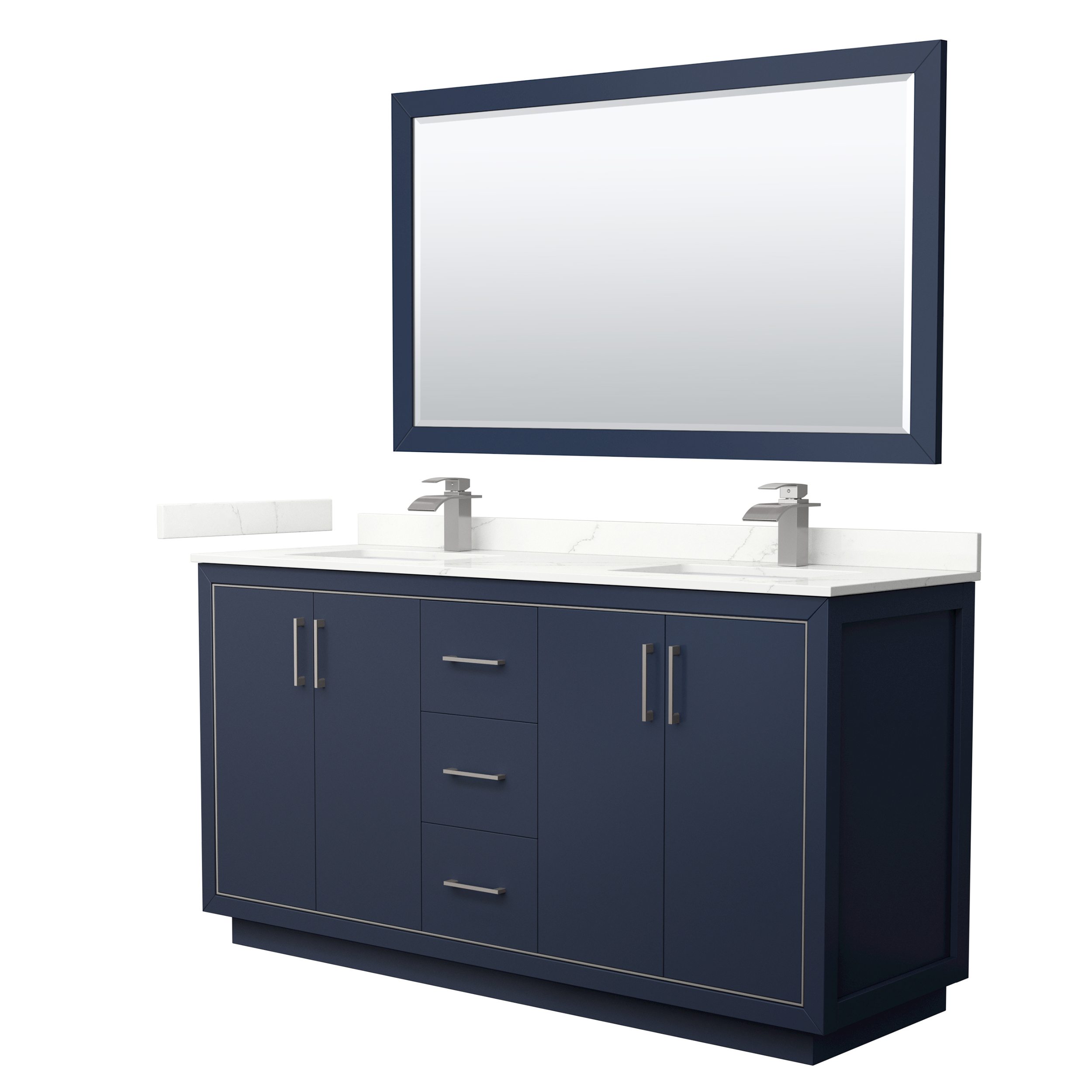 Icon 66" Double Vanity with optional Quartz or Carrara Marble Counter - Dark Blue WC-1111-66-DBL-VAN-BLU_
