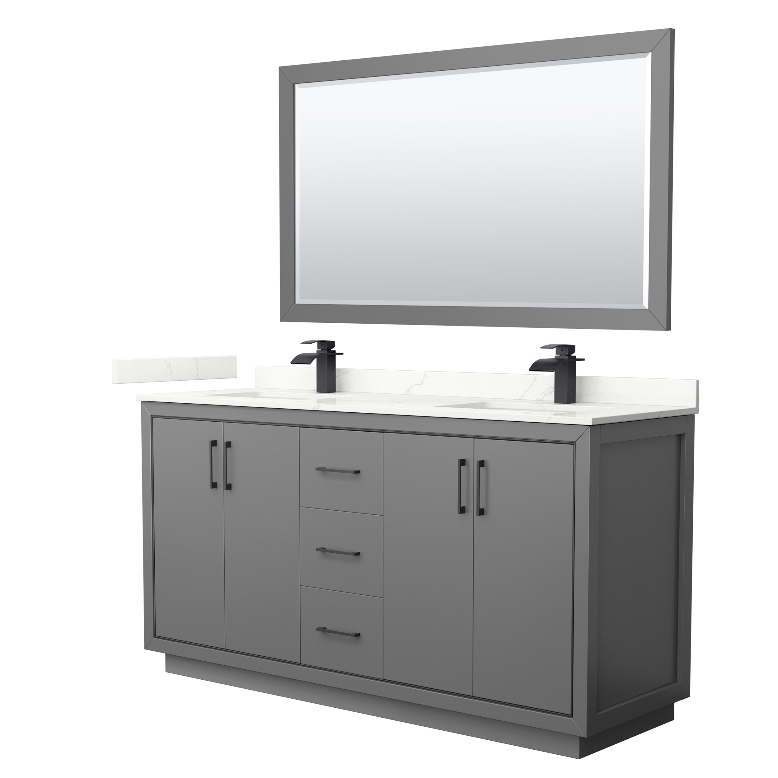 Icon 66" Double Vanity with optional Quartz or Carrara Marble Counter - Dark Gray WC-1111-66-DBL-VAN-DKG_