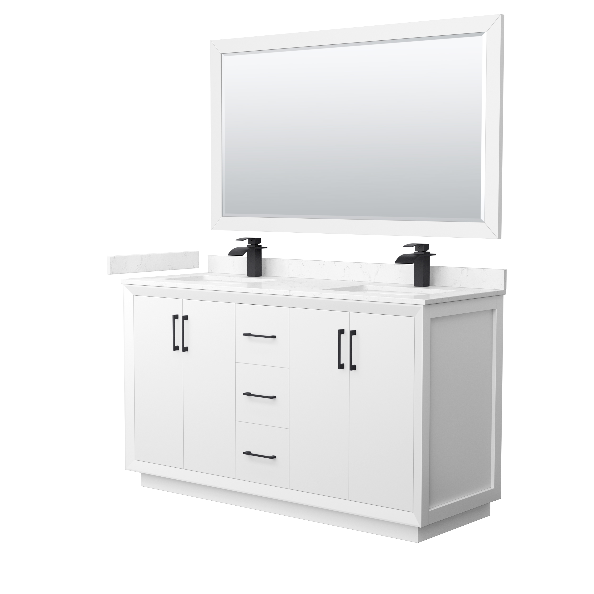 Strada 60" Double Vanity with optional Cultured Marble Counter - White WC-4141-60-DBL-VAN-WHT-