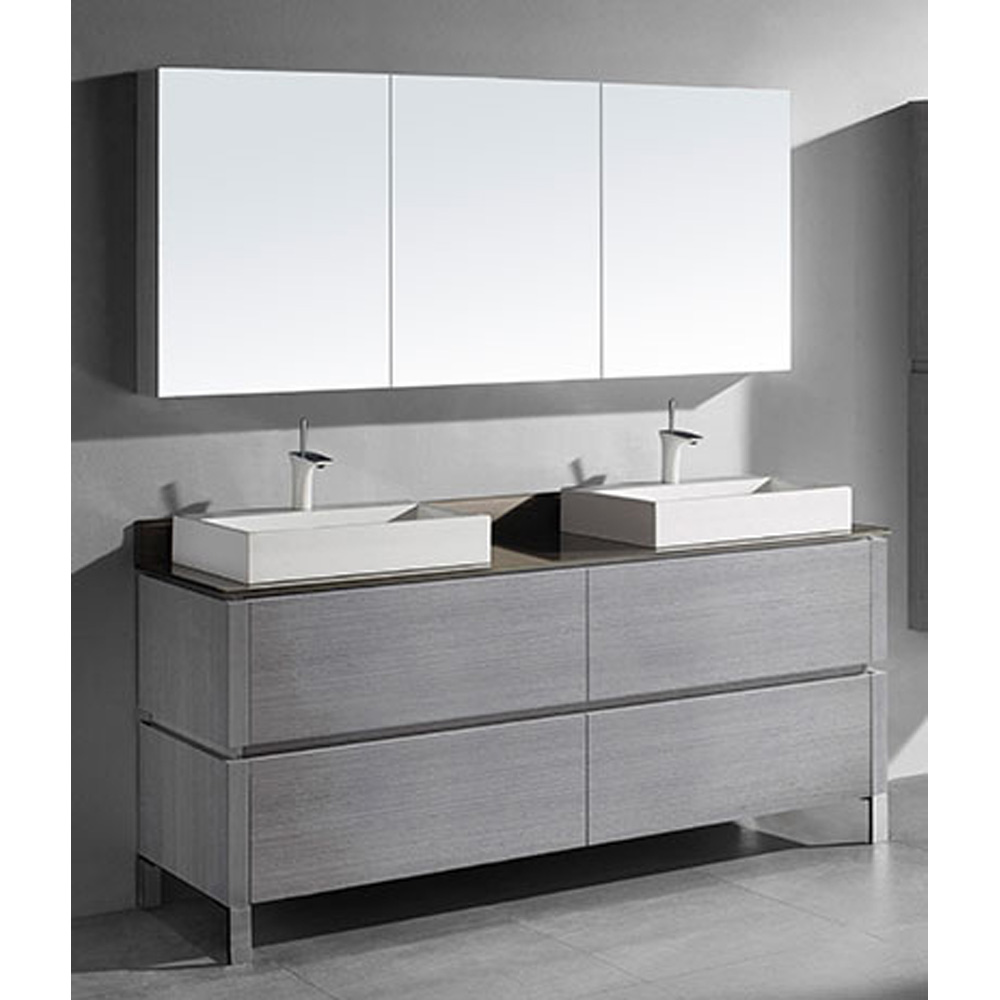 Madeli Metro 72" Double Bathroom Vanity for Glass Counter and Porcelain Basin - Ash Grey B600-72D-001-AG-GLASS