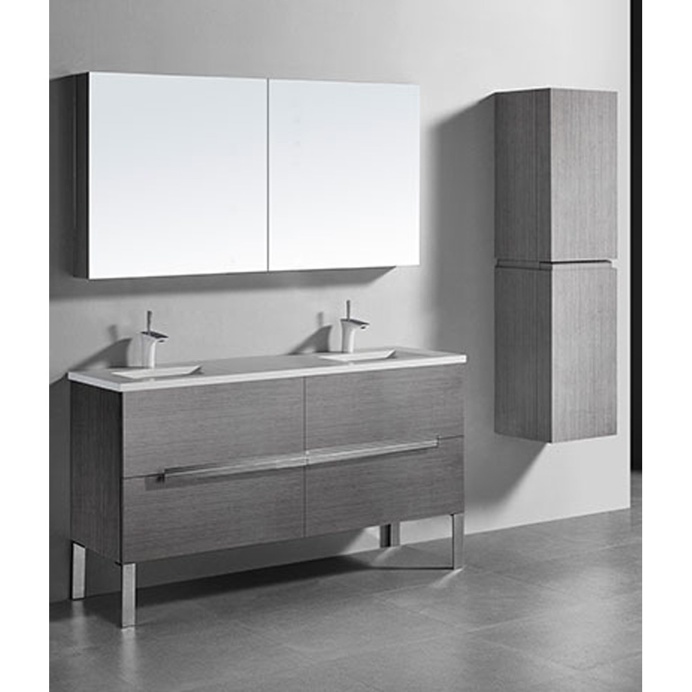 Madeli Soho 60" Double Bathroom Vanity for Quartzstone Top - Ash Grey B400-60D-001-AG-QUARTZ